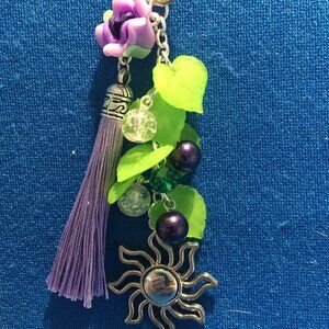 Amethyst & Pearl Bag Charm – Tassel Keychain with Heart Pendant